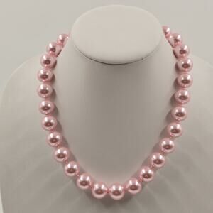 Pale Pink Glass Faux Pearl Chocker Beaded in Silver Filigree Push Necklace 9.5"